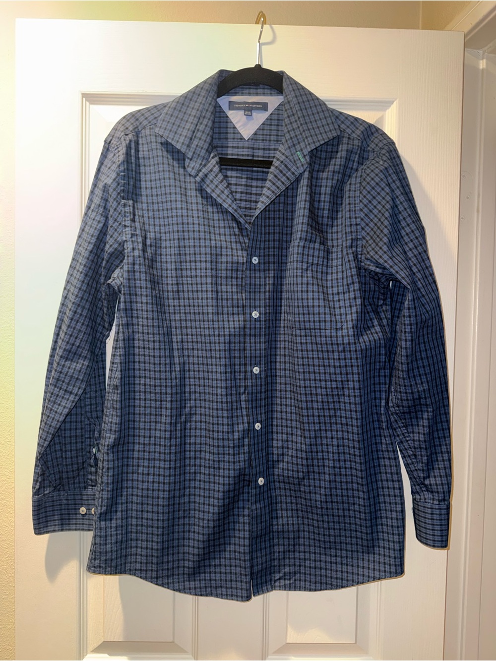 Tommy Hilfiger Blue Plaid/Check Pattern Casual Button-Down Shirt